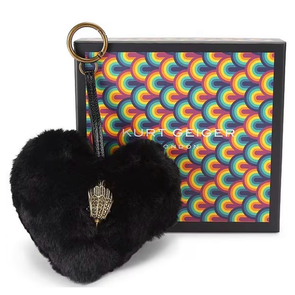 Kurt Geiger Black Faux Fur Heart Keyring